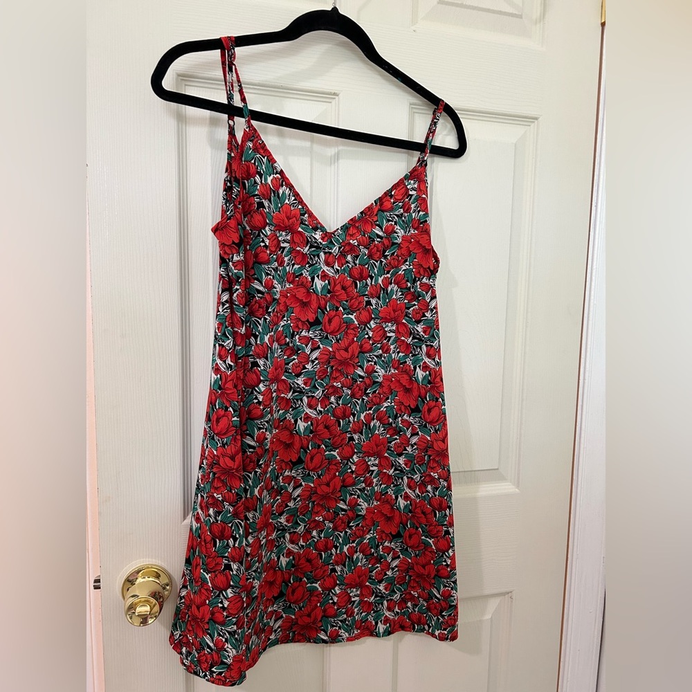 Red floral flowy dress